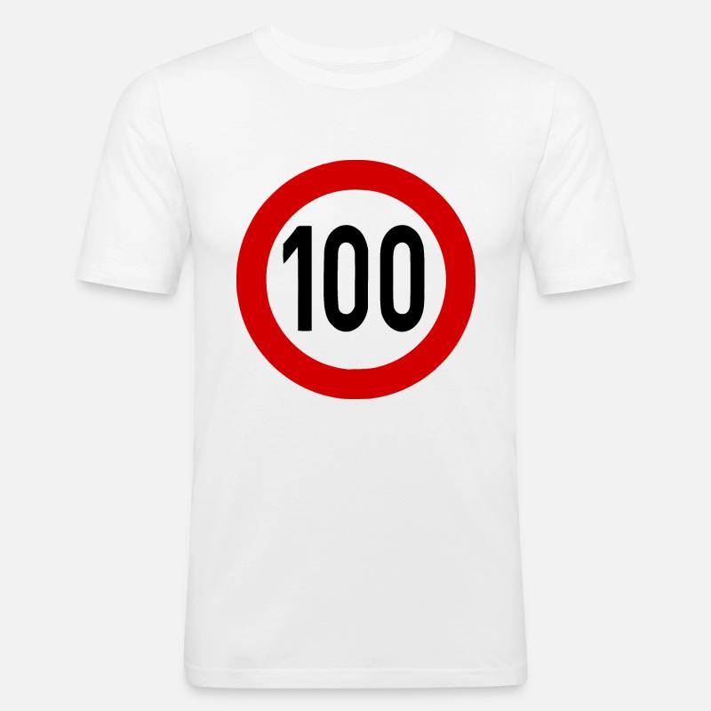 Geschwindigkeitsszeichen TempoLimit 100 Schild - Männer Slim Fit T-Shirt - Weiß