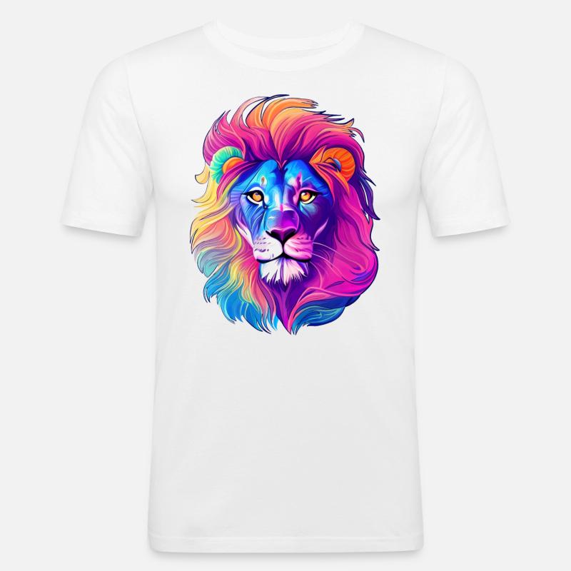 Löwe - Männer Slim Fit T-Shirt - Weiß