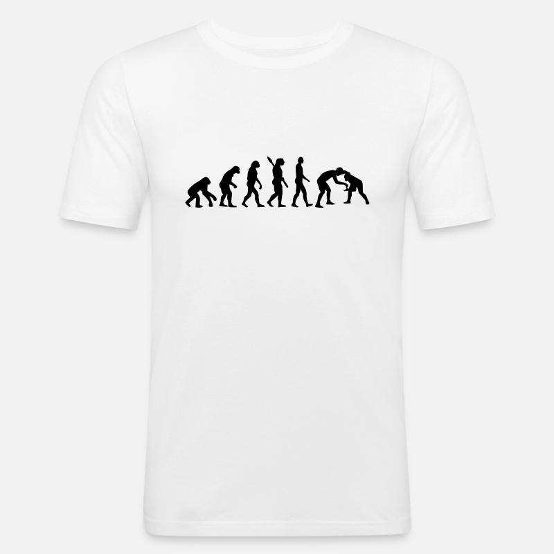Evolution Ringen - Männer Slim Fit T-Shirt - Weiß