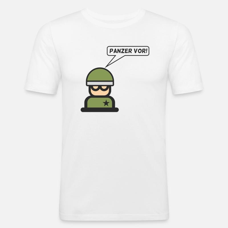 Des chars devant! Commandant - T-shirt près du corps Homme - blanc