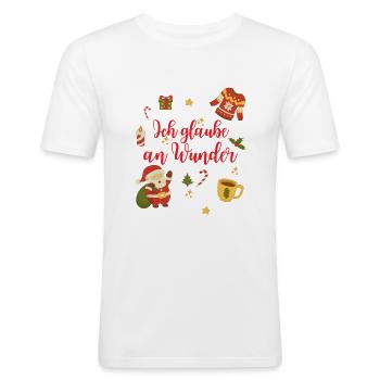 Ich Glaube An Wunder Weihnachtspullover Geschenk - Männer Slim Fit T-Shirt - Weiß - Vorne - Nik (191cm)
