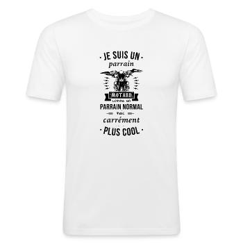 Parrain motard - T-shirt près du corps Homme - blanc - Devant - Nik (191cm)
