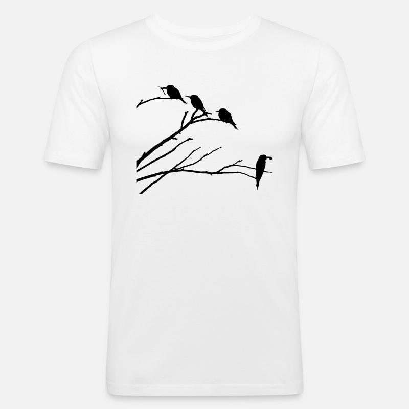 Vögel auf Ast - Männer Slim Fit T-Shirt - Weiß