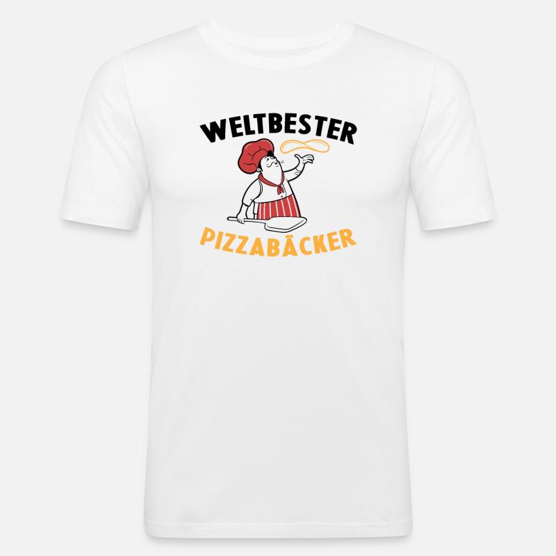 Weltbester Pizzabäcker Pizza Geschenkidee Kochen - Männer Slim Fit T-Shirt - Weiß