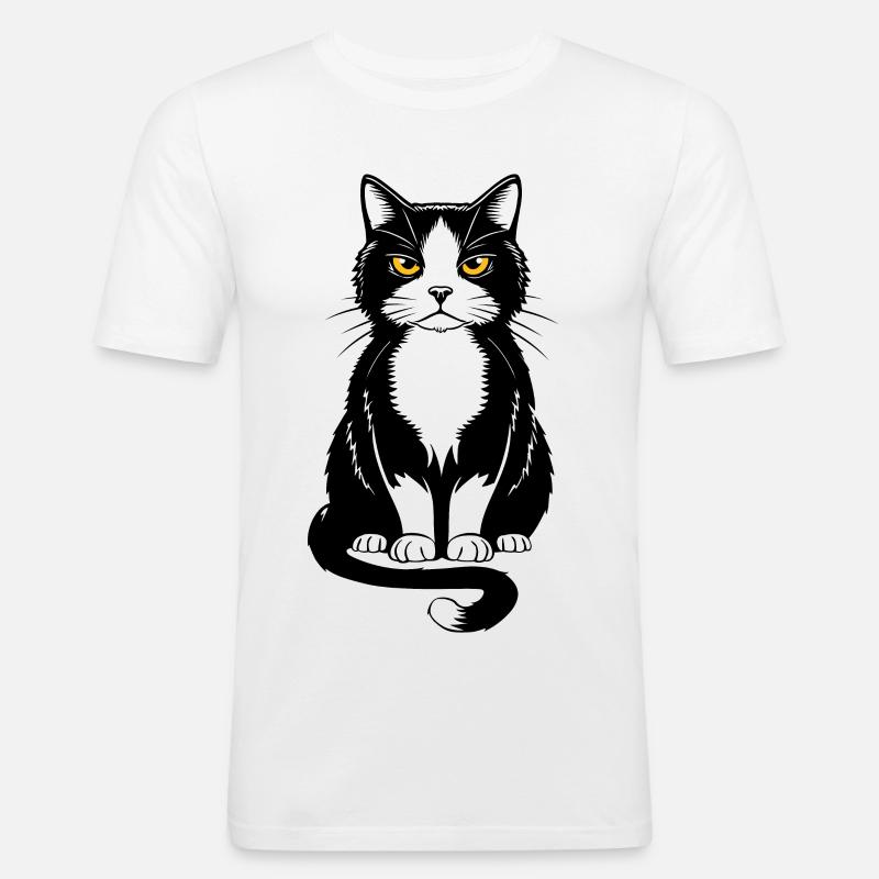 Bild einer sitzenden schwarzen Katze - Männer Slim Fit T-Shirt - Weiß