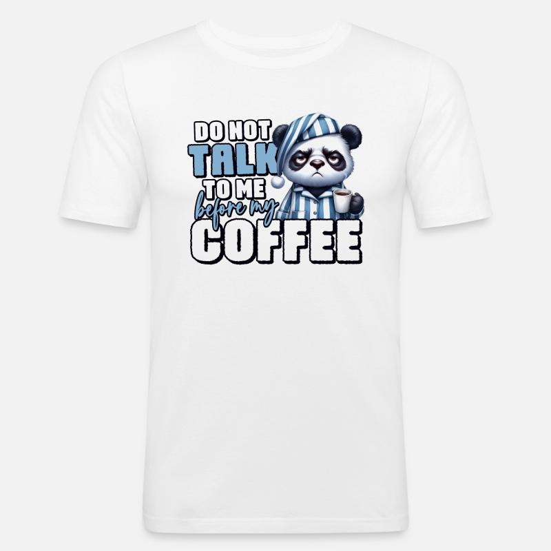Grumpy panda bear with coffee - Men's Slim Fit T-Shirt - white
