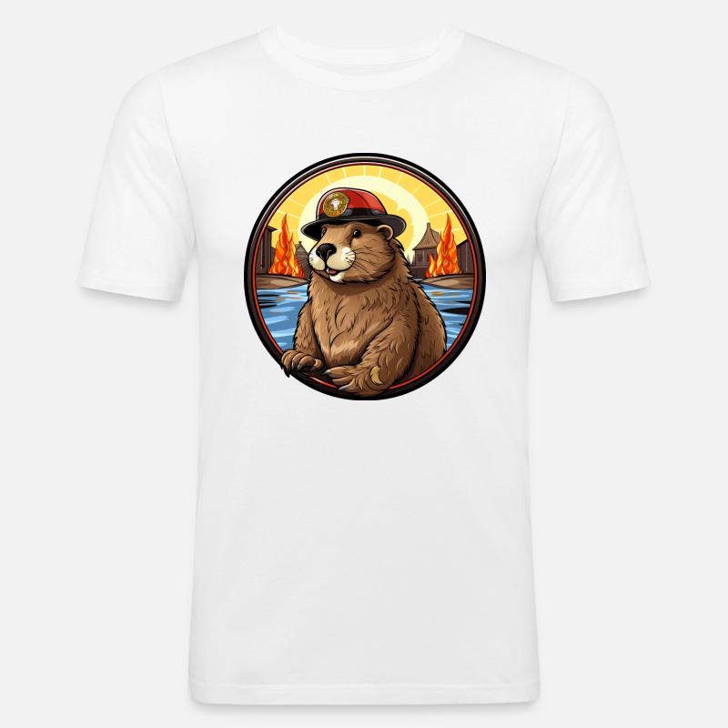 Castor pompier - T-shirt près du corps Homme - blanc