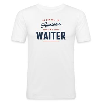 Métier de serveur - T-shirt près du corps Homme - blanc - Devant - Nik (191cm)