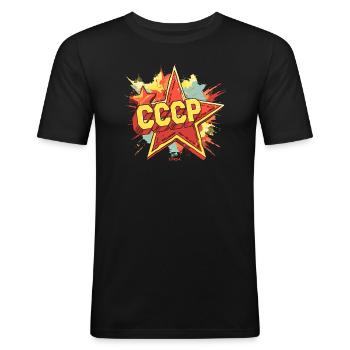 CCCP: Sowjetische kommunistische Parodie - Männer Slim Fit T-Shirt - Schwarz - Vorne - Nik (191cm)