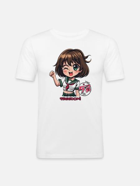 Frække anime pige løfter knytnæven for frihed - Herre Slim Fit T-Shirt - hvid