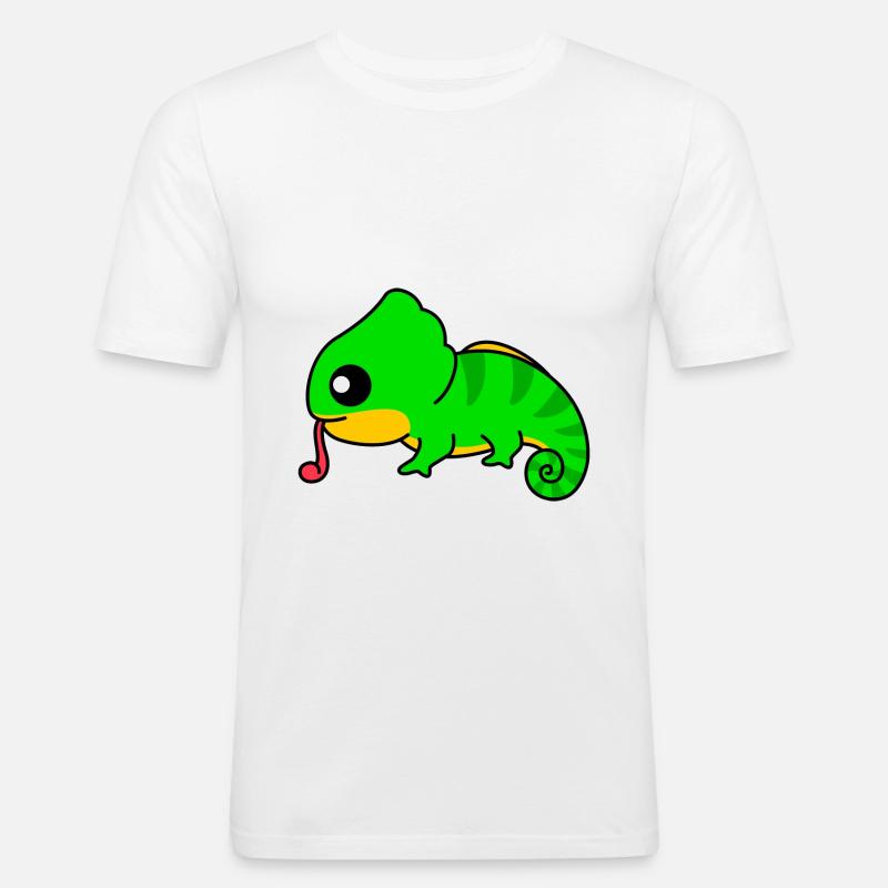 Chamäleon Comic Tier - Männer Slim Fit T-Shirt - Weiß