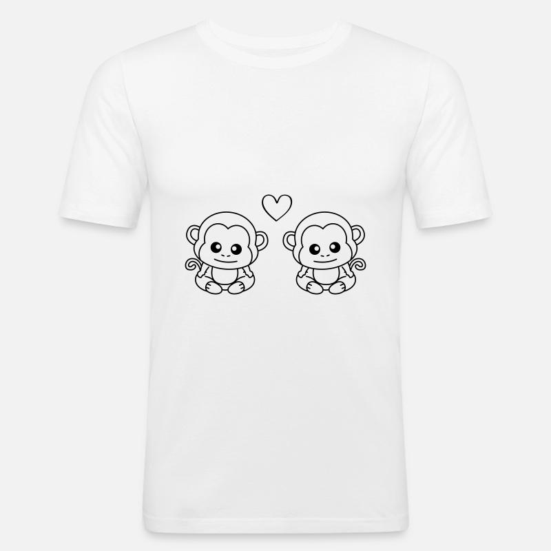 Singe Comic Couple Amour - T-shirt près du corps Homme - blanc