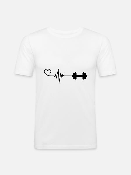 Pouls d’haltères Amour - T-shirt près du corps Homme - blanc