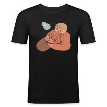 Terrarium Line Art - T-shirt près du corps Homme - noir - Devant - Nik (191cm)