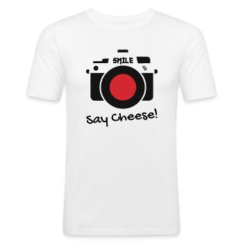 Say Cheese : Photographe d’appareil photo - T-shirt près du corps Homme - blanc - Devant - Nik (191cm)