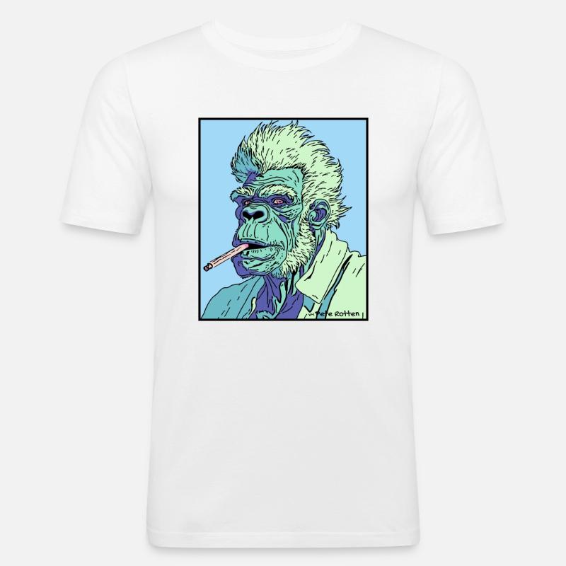Rauchender Opa-Affe - Männer Slim Fit T-Shirt - Weiß