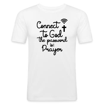 Connect to God with Prayer Christian Quote - Men's Slim Fit T-Shirt - white - Front - Nik (191cm)