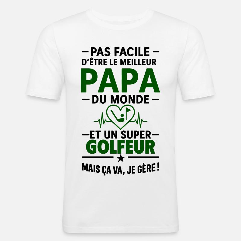 Herz + Golf – Super Papa Golfer - Männer Slim Fit T-Shirt - Weiß