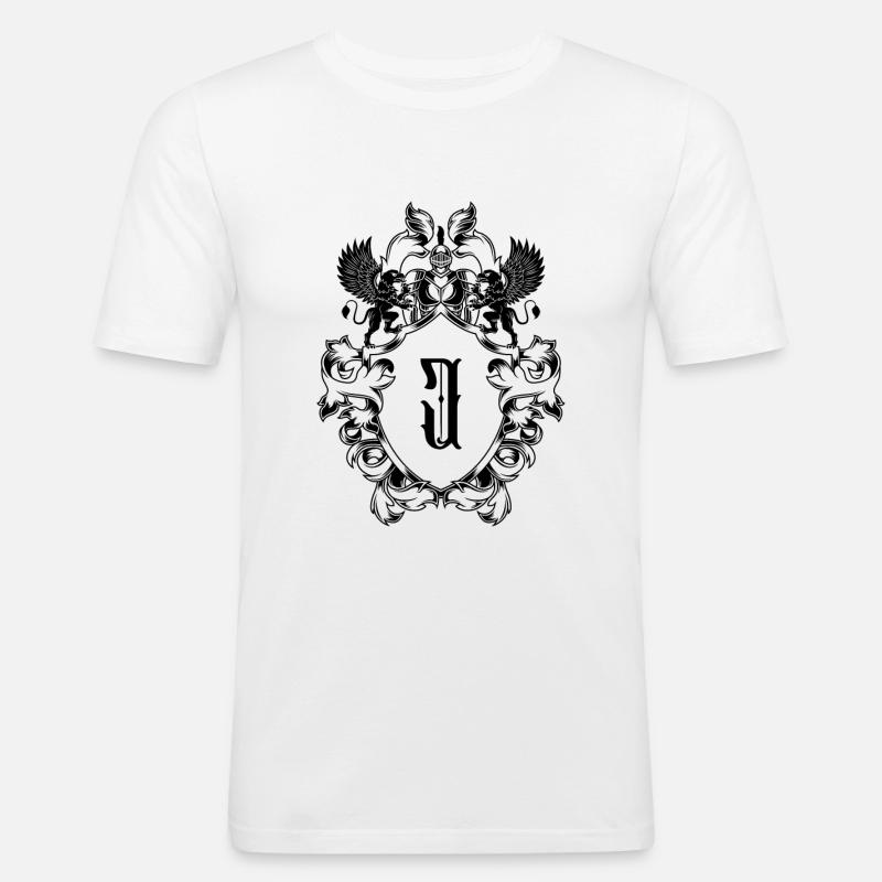 J Buchstabe Wappen - Männer Slim Fit T-Shirt - Weiß