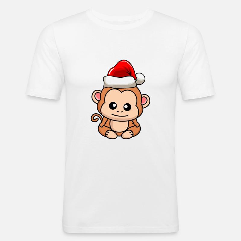 Singe Comic Christmas - T-shirt près du corps Homme - blanc