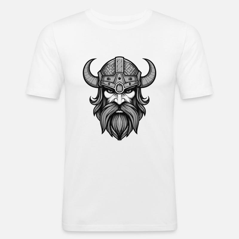 Wikinger Krieger Valhalla Kopf - Männer Slim Fit T-Shirt - Weiß
