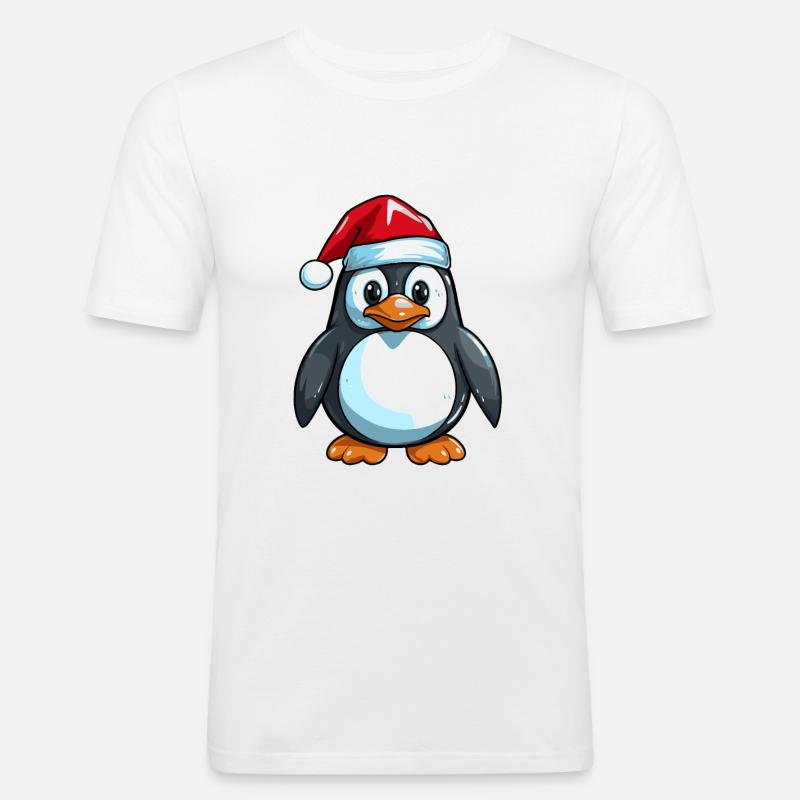 Pinguin Comic Weihnachten - Männer Slim Fit T-Shirt - Weiß