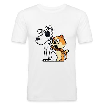 Chat Dalmate Tatouage - T-shirt près du corps Homme - blanc - Devant - Nik (191cm)