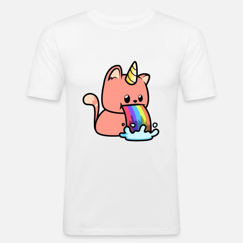 Katzen Regenbogen Einhörner - Männer Slim Fit T-Shirt - Weiß