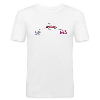 90er Jahre Pride Tour SF nach NYC - Männer Slim Fit T-Shirt - Weiß - Vorne - Nik (191cm)