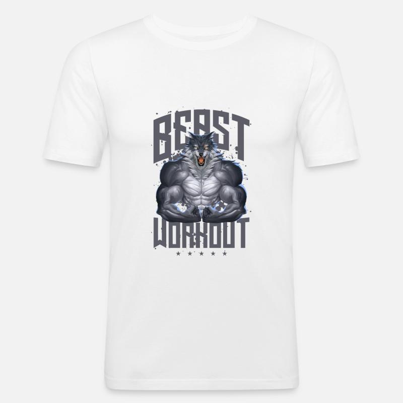 Wolf Beast Workout - Männer Slim Fit T-Shirt - Weiß