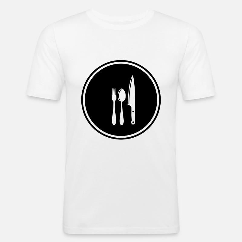 Gabel Besteck - Männer Slim Fit T-Shirt - Weiß