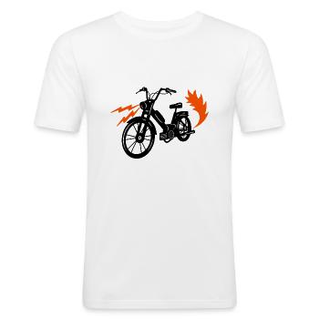 Mobylette Mobylette Mobylette Cyclomoteur deux roues - T-shirt près du corps Homme - blanc - Devant - Nik (191cm)