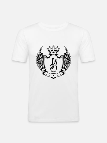 Hand Peace Wappen - Männer Slim Fit T-Shirt - Weiß