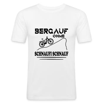 MTB Ebike Radfahrer Bergauf Ohne Schnaufi Schnauf - Männer Slim Fit T-Shirt - Weiß - Vorne - Nik (191cm)