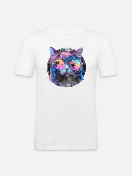 Cat sunglasses cat with glasses - Men's Slim Fit T-Shirt - white