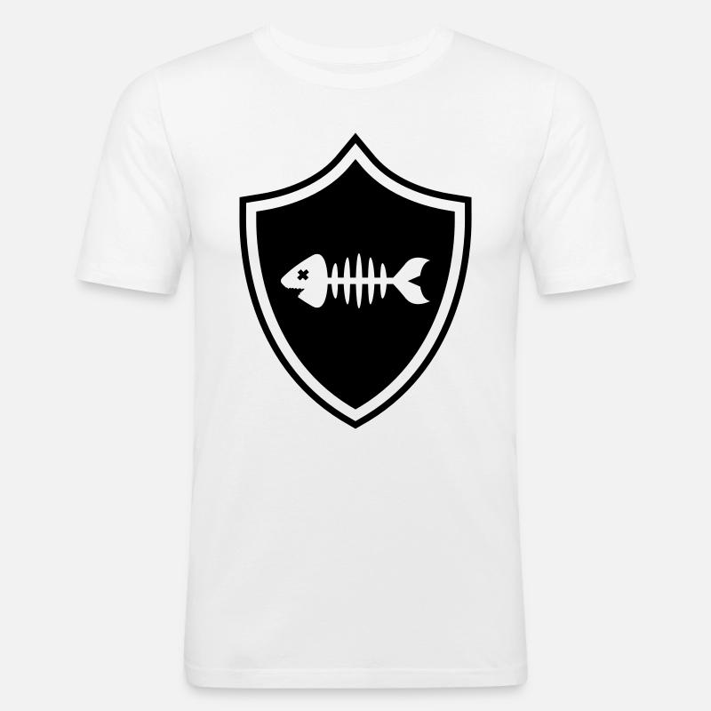 Fisch Wappen Knochen Gräte - Männer Slim Fit T-Shirt - Weiß