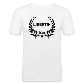 Libertin / Libertine / Sexe / Sexy / Porno / Sex - T-shirt près du corps Homme - blanc - Devant - Nik (191cm)