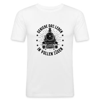 Eisenbahn Modelleisenbahn Rente Ruhestand Rentner - Männer Slim Fit T-Shirt - Weiß - Vorne - Nik (191cm)