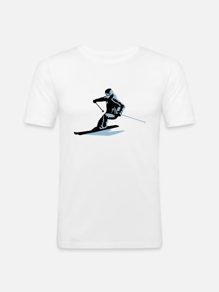 skieur, ski - T-shirt près du corps Homme - blanc