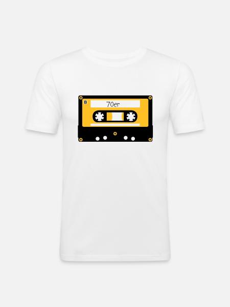 Kassette 70er - Männer Slim Fit T-Shirt - Weiß
