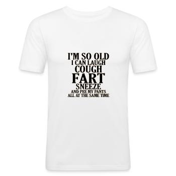 Sarcastique si vieux pet de toux éternuement pantalon même - T-shirt près du corps Homme - blanc - Devant - Nik (191cm)