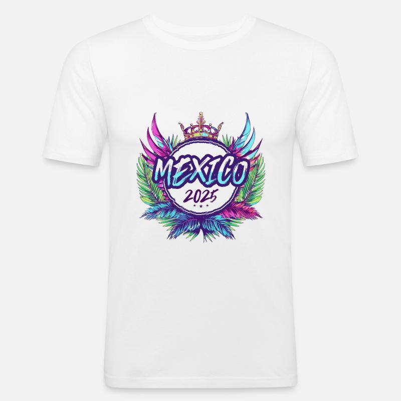 Mexiko 2025 Bunt - Männer Slim Fit T-Shirt - Weiß