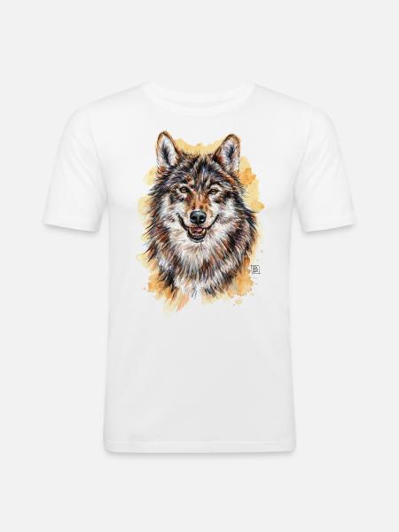 Wolf - Männer Slim Fit T-Shirt - Weiß