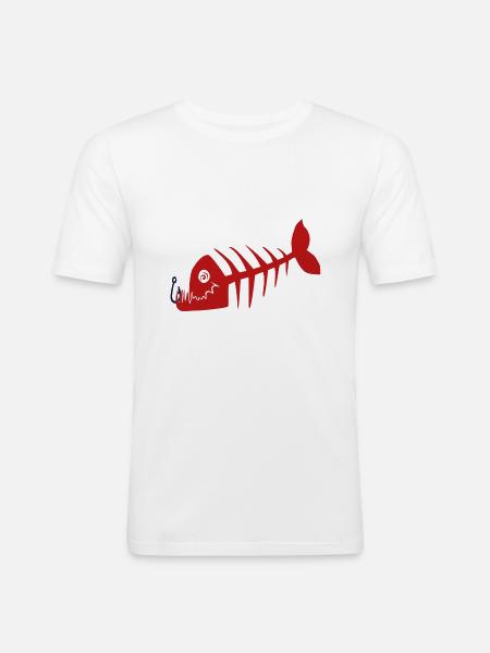 Freaky bad pirate fish skeleton. Red color - Men's Slim Fit T-Shirt - white
