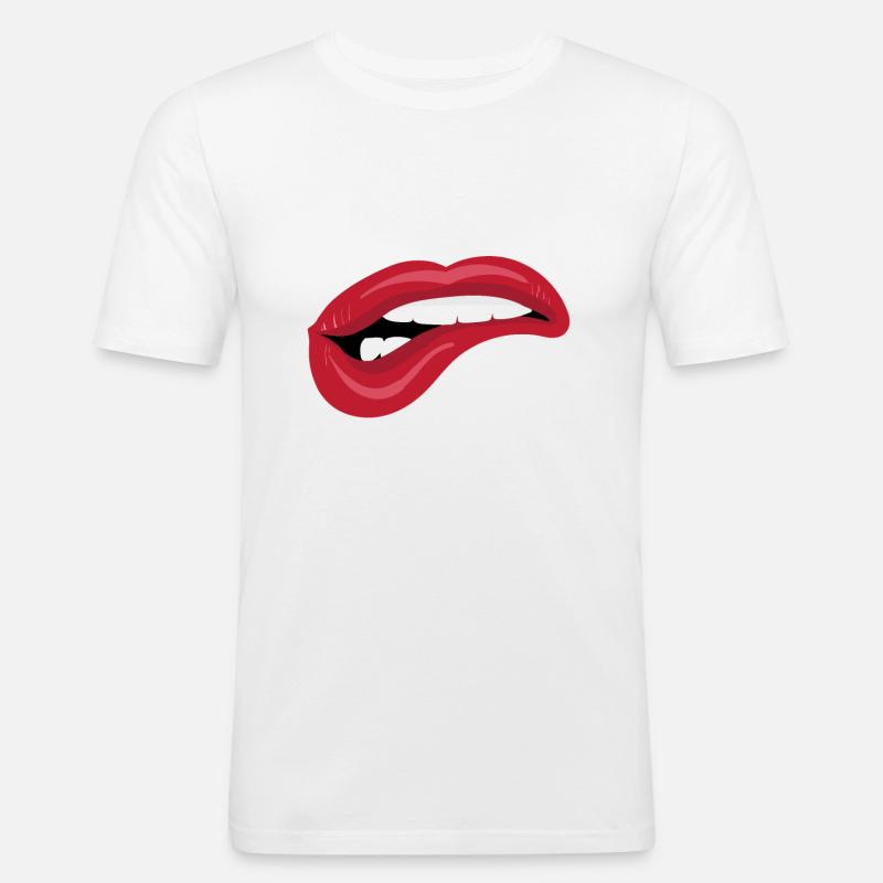 Biting Lips / Beißende Lippen - Männer Slim Fit T-Shirt - Weiß