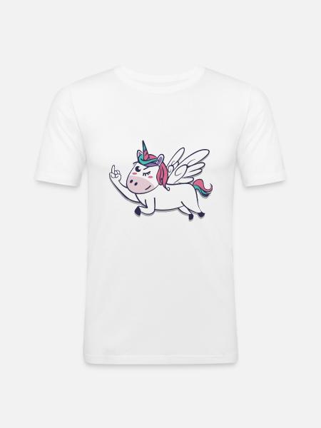 Mittelfinger Einhorn - Männer Slim Fit T-Shirt - Weiß