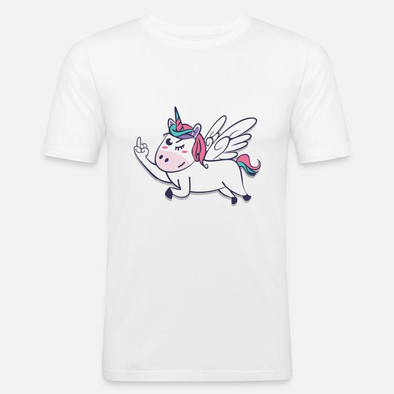 Mittelfinger Einhorn - Männer Slim Fit T-Shirt - Weiß