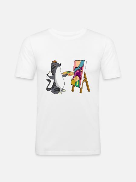 Painting Cat - Men's Slim Fit T-Shirt - white