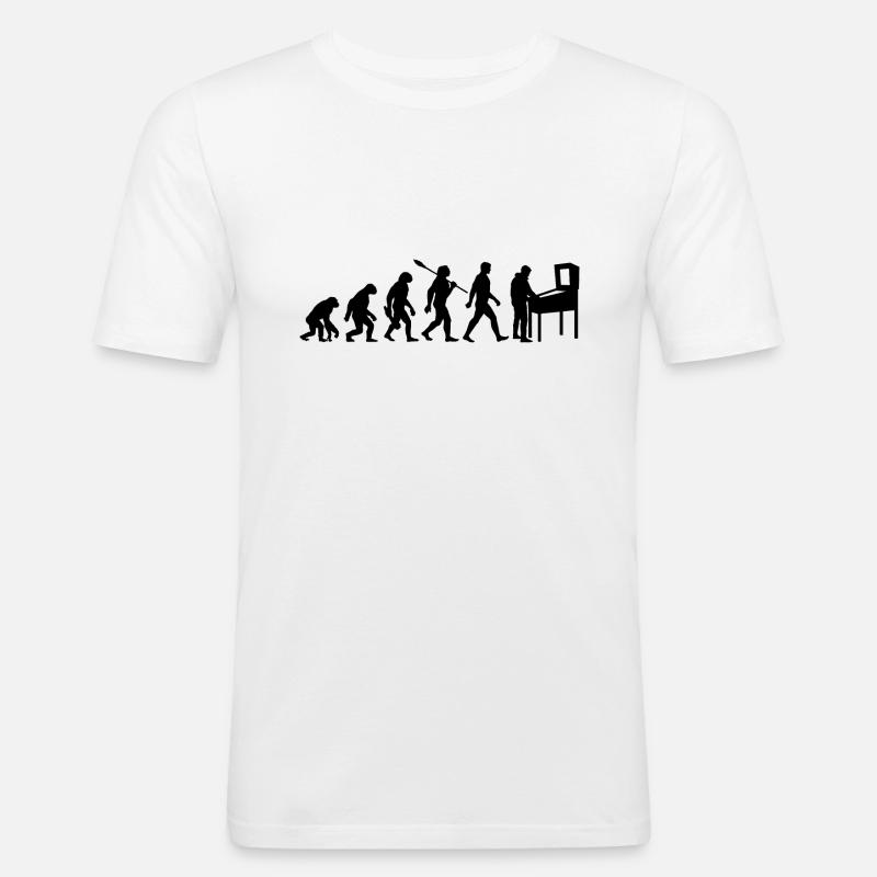 Evolution - Pinball - Flipper - Automat - Männer Slim Fit T-Shirt - Weiß