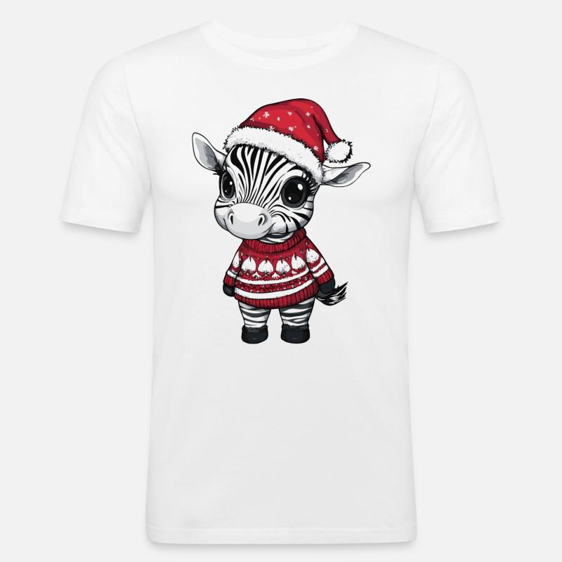 Zebra Christmas Comic - Men's Slim Fit T-Shirt - white